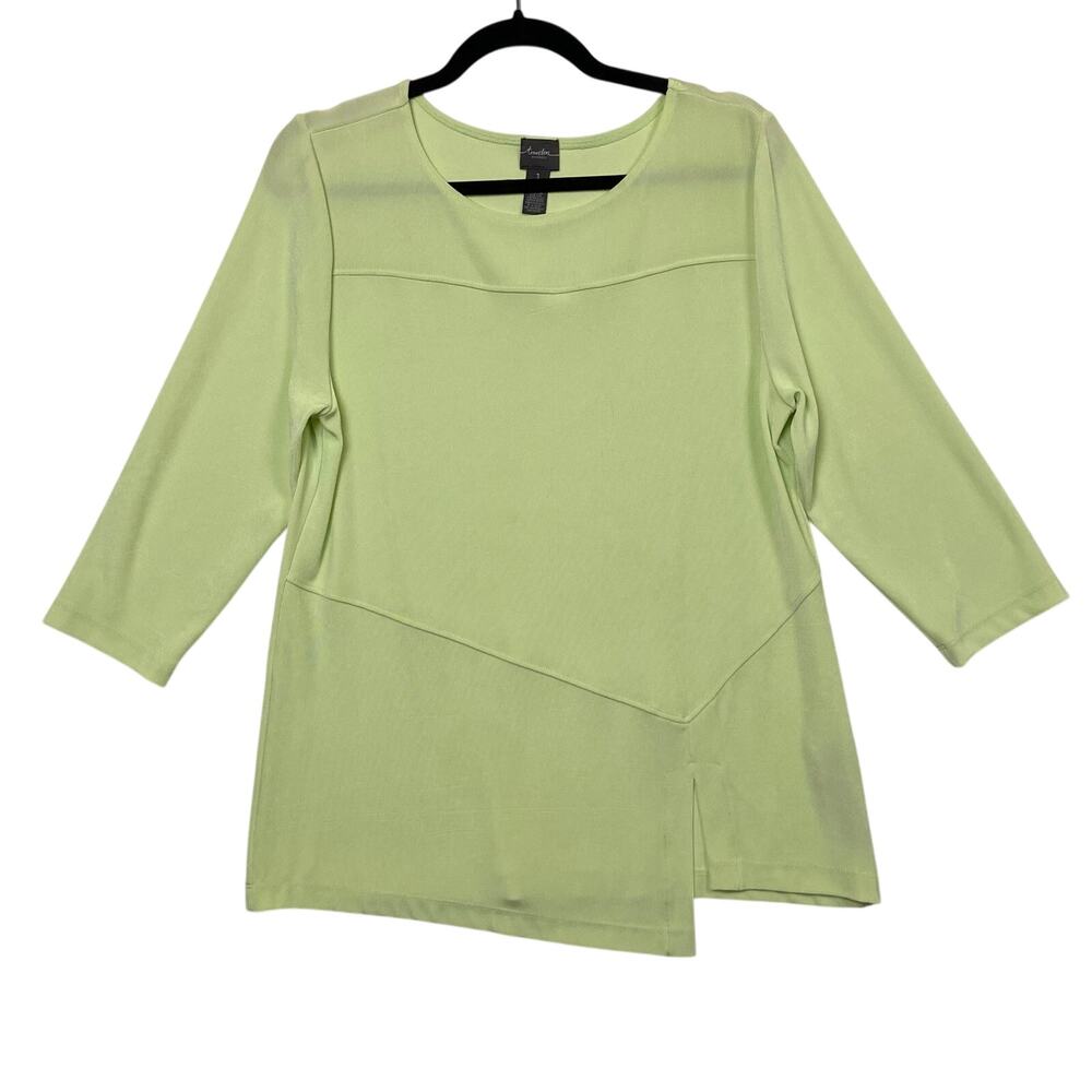 Chico's Travelers Light Green Asymmetrical Hem Stretch Travel Top Size Medium